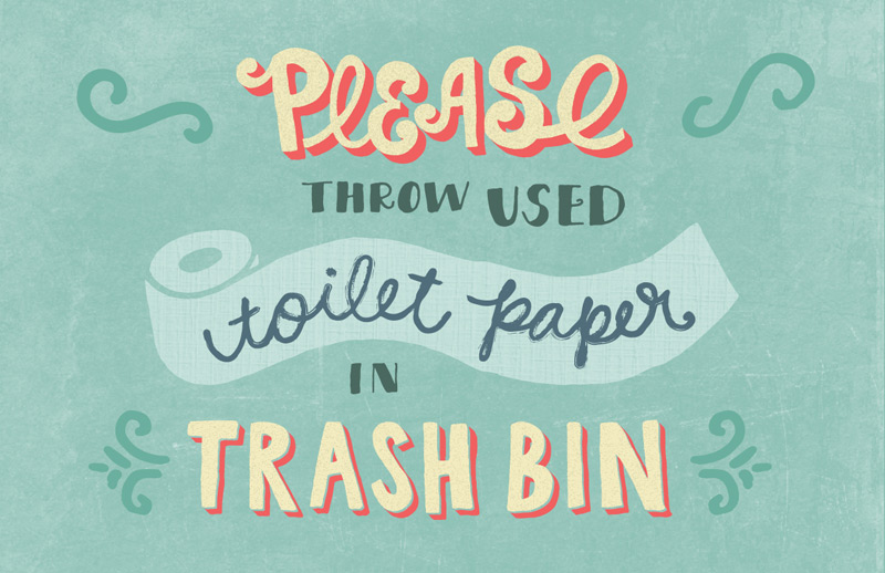 Toilet Paper in Trash Bin Lettered Sign